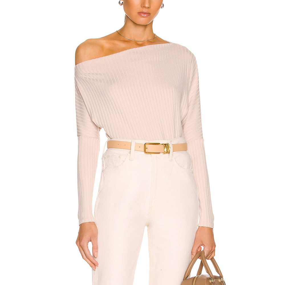 Enza Costa Rib 'Slouch' Drop Shoulder Pink Sweater Size M